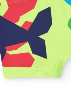 Boxer de bain vert pour garçon avec poissons rouges et bleus