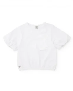 Camiseta de manga corta para niña en blanco con aplique floral
