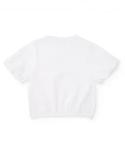 Camiseta de manga corta para niña en blanco con aplique floral