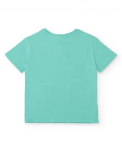 Camiseta de manga corta para niño en turquesa con estampado veraniego