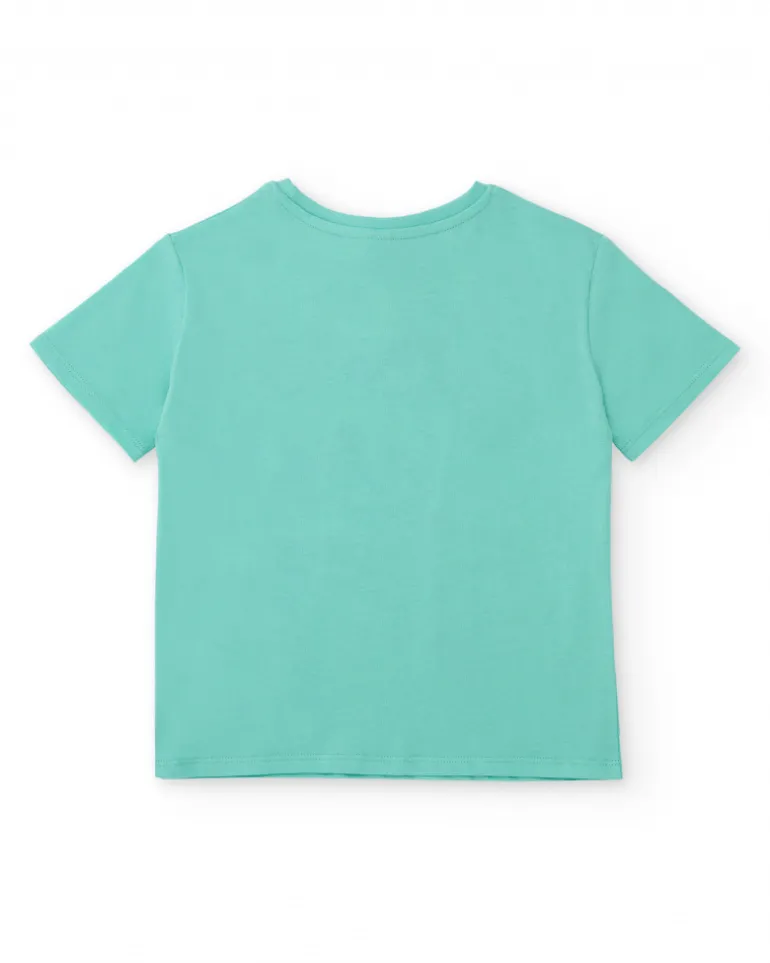 Camiseta de manga corta para niño en turquesa con estampado veraniego