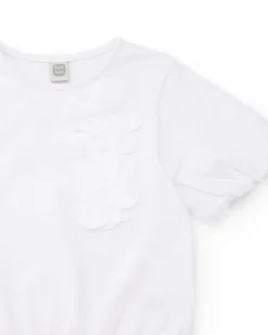 Camiseta de manga corta para niña en blanco con aplique floral