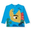 Camiseta de manga larga para niño en azul con estampado de pez