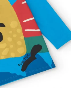 Camiseta de manga larga para niño en azul con estampado de pez