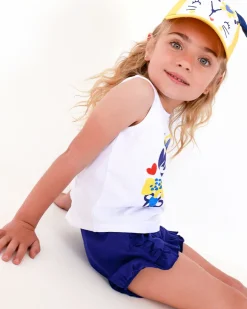 Casquette jaune pour fille avec oreilles bleues