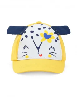 Casquette jaune pour fille avec oreilles bleues