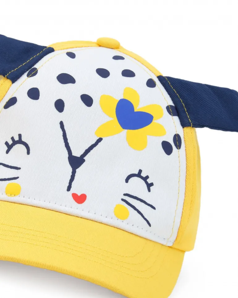 Casquette jaune pour fille avec oreilles bleues