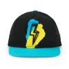 Casquette noire pour garçon avec détails bleus et jaunes et éclair frontal