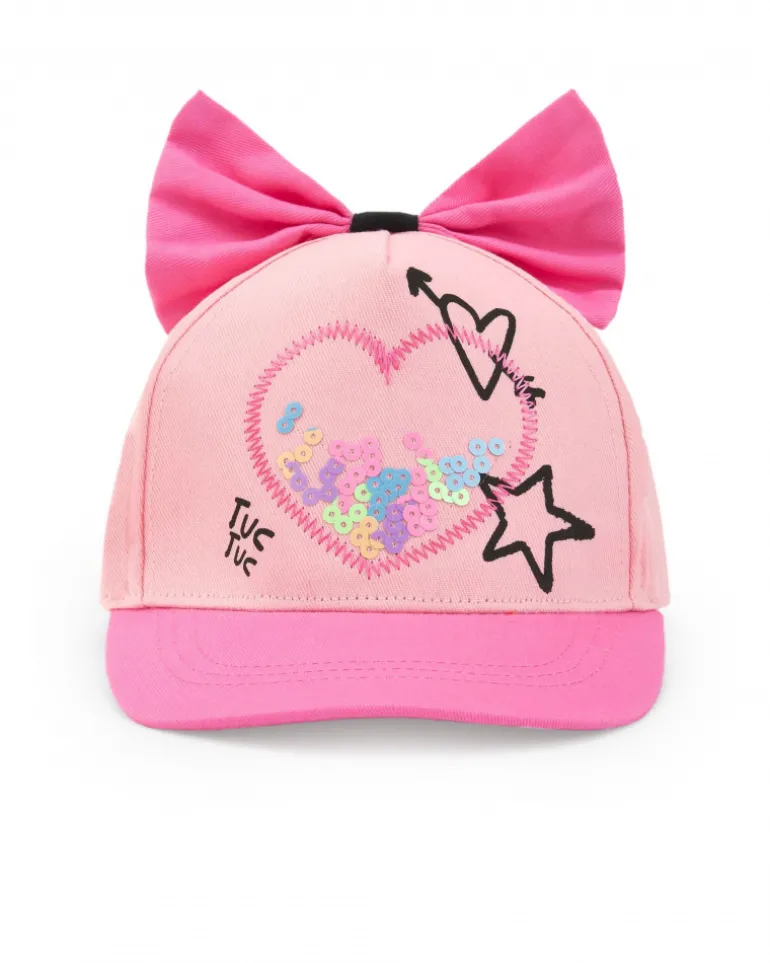 Casquette rose pour fille avec sequins et nœud