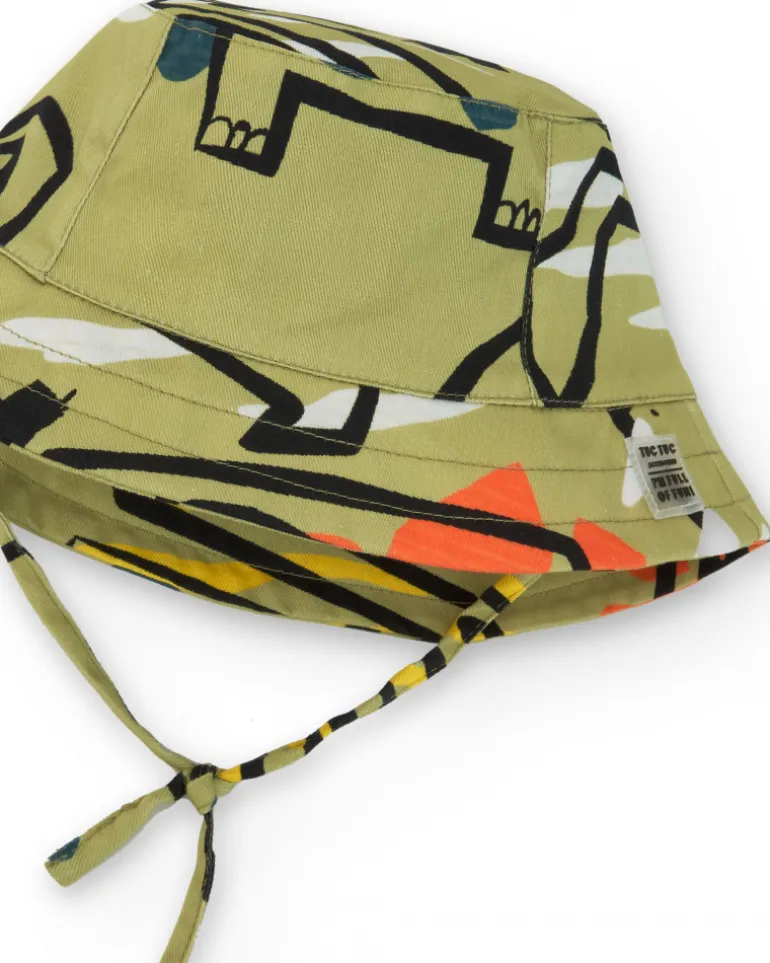 Chapeau kaki pour garçon avec imprimé vert et lanières ajustables