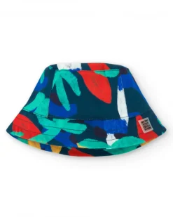 Chapeau plat bleu pour garçon avec imprimé multicolore