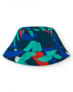 Chapeau plat bleu pour garçon avec imprimé multicolore
