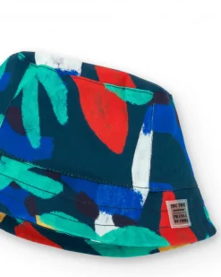 Chapeau plat bleu pour garçon avec imprimé multicolore