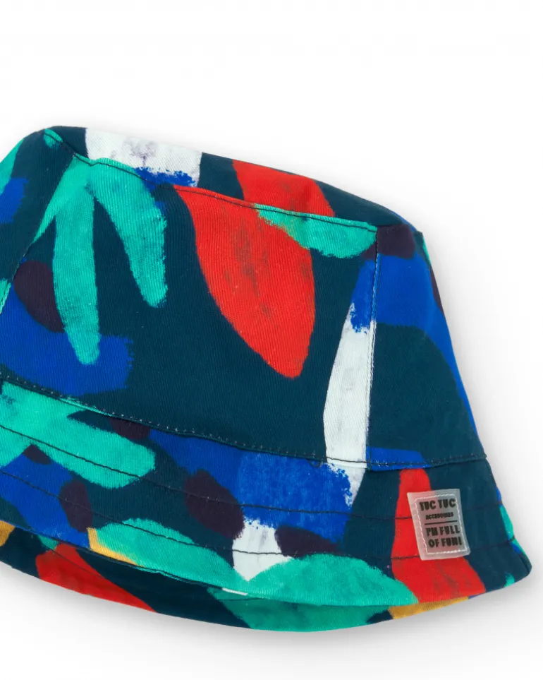 Chapeau plat bleu pour garçon avec imprimé multicolore