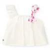 Chemise blanche pour fille avec nœud rose imprimé