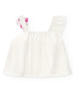 Chemise blanche pour fille avec nœud rose imprimé