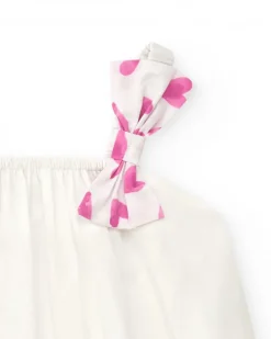 Chemise blanche pour fille avec nœud rose imprimé