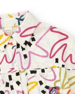 Chemise blanche pour fille avec imprimé et nœud frontal