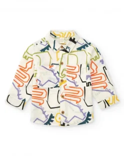 Chemise blanche pour garçon avec imprimé multicolore de dinosaures