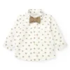 Chemise blanche pour garçon avec feuilles beiges et nœud papillon amovible