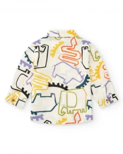 Chemise blanche pour garçon avec imprimé multicolore de dinosaures