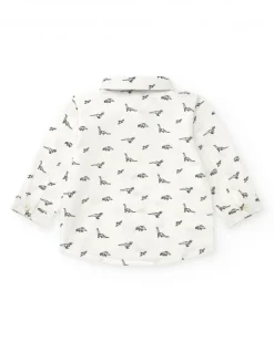 Chemise blanche pour garçon avec imprimé de dinosaures et nœud papillon amovible