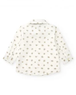 Chemise blanche pour garçon avec feuilles beiges et nœud papillon amovible