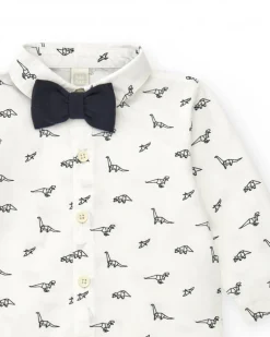Chemise blanche pour garçon avec imprimé de dinosaures et nœud papillon amovible