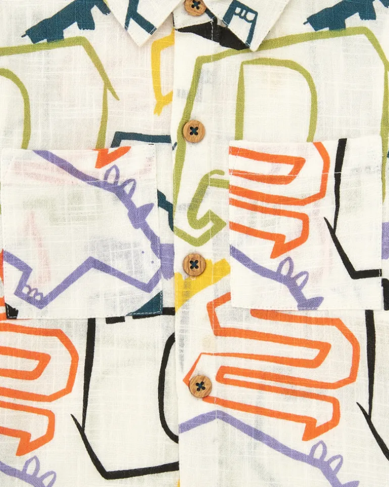 Chemise blanche pour garçon avec imprimé multicolore de dinosaures