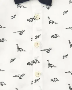 Chemise blanche pour garçon avec imprimé de dinosaures et nœud papillon amovible