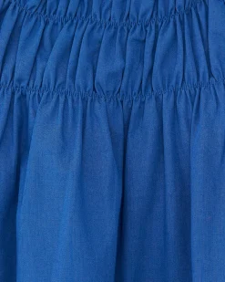 Chemise bleue pour fille avec fleurs et fronces