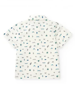 Chemise en toile blanche pour garçon avec imprimé tropical bleu et vert