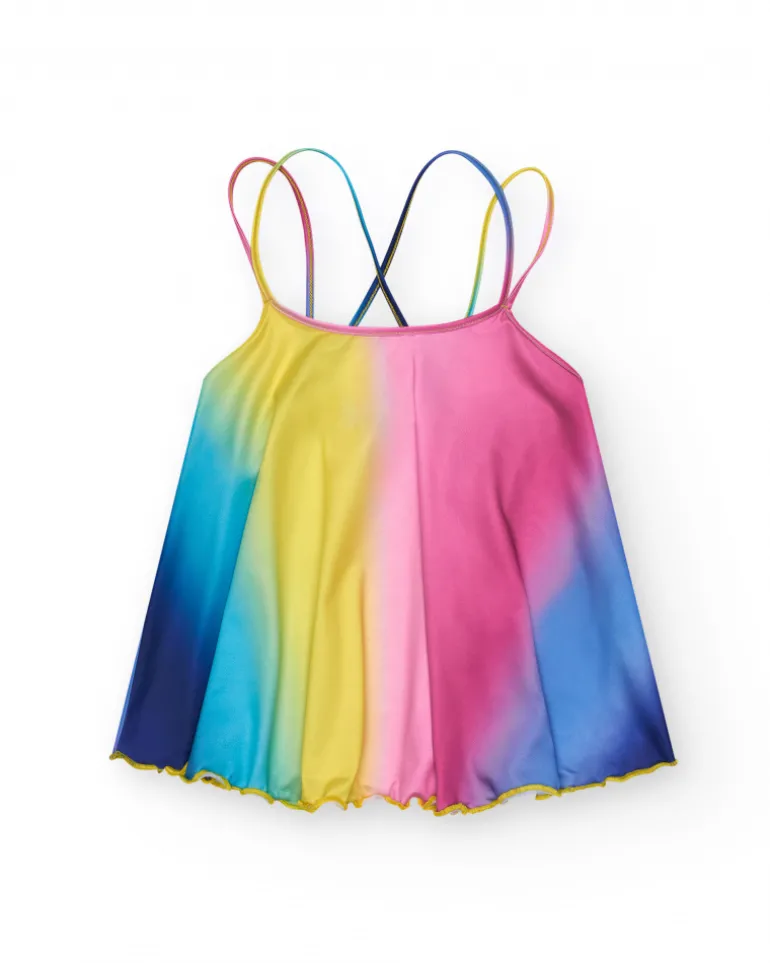 Chemise multicolore pour fille avec bretelles croisées dans le dos.