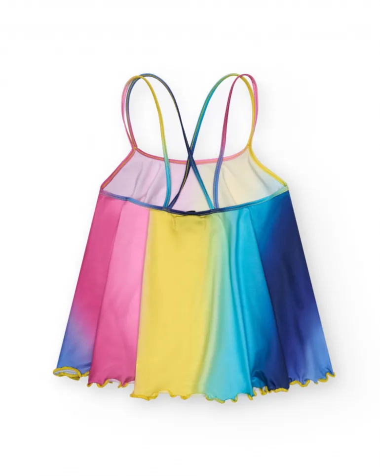 Chemise multicolore pour fille avec bretelles croisées dans le dos.