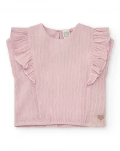 Chemise rose clair pour fille avec volants