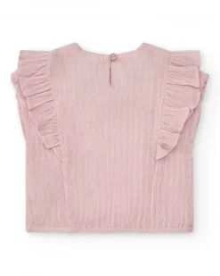 Chemise rose clair pour fille avec volants