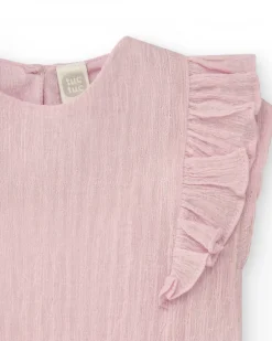 Chemise rose clair pour fille avec volants
