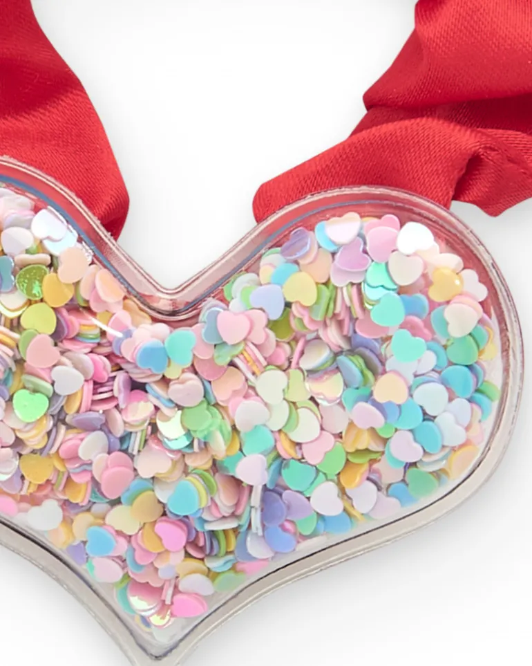 Chouchou rouge pour fille avec cœur en confettis