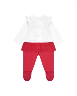 Combinaison blanche pour fille avec applique de poisson et jupe en tulle rouge