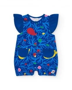 Combinaison bleue pour fille avec imprimé marin et poches en forme de poisson