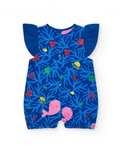 Combinaison bleue pour fille avec imprimé marin et poches en forme de poisson