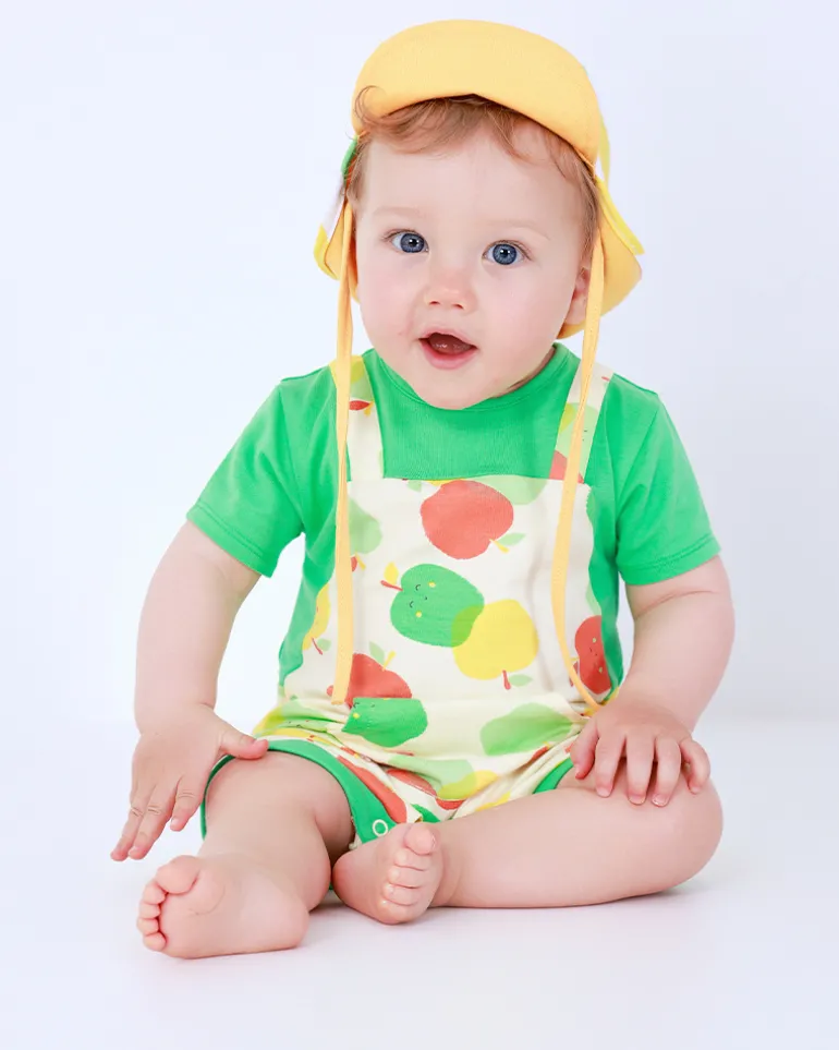 Combinaison en tricot pour garçon avec imprimé de pommes et poche frontale