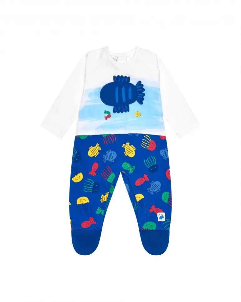 Combinaison en tricot pour garçon couleur bleue avec imprimé de poissons