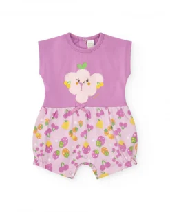 Combinaison en tricot pour fille couleur mauve avec imprimé de fruits