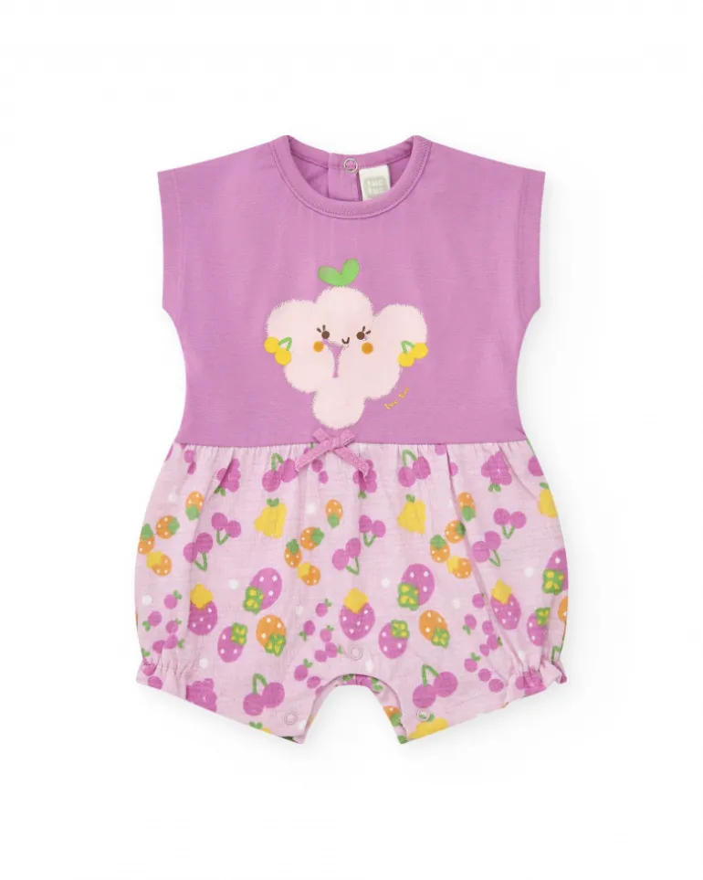 Combinaison en tricot pour fille couleur mauve avec imprimé de fruits