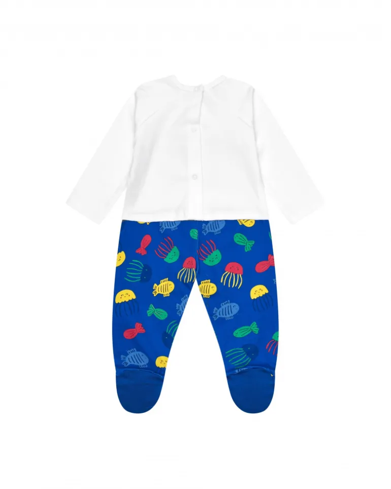 Combinaison en tricot pour garçon couleur bleue avec imprimé de poissons
