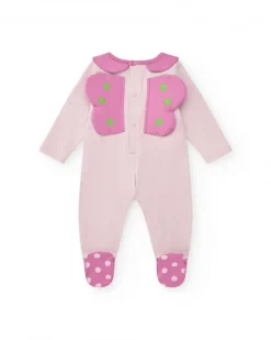 Combinaison en tricot pour fille couleur rose avec imprimé de papillon
