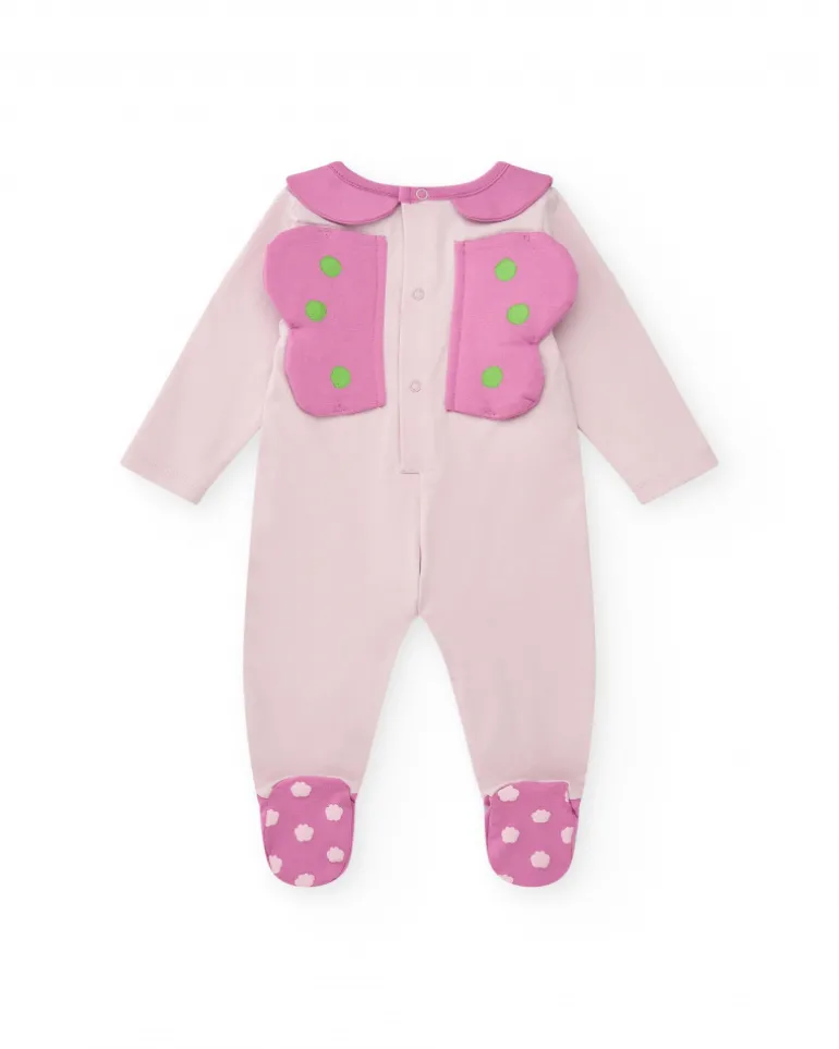 Combinaison en tricot pour fille couleur rose avec imprimé de papillon