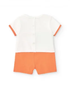 Combinaison en tricot pour garçon blanche et orange avec imprimé de pomme et message "Hi Friend!"