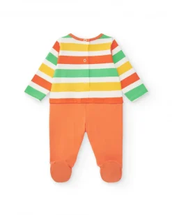 Combinaison en tricot pour garçon rayée avec applique de pomme et fermeture à pression